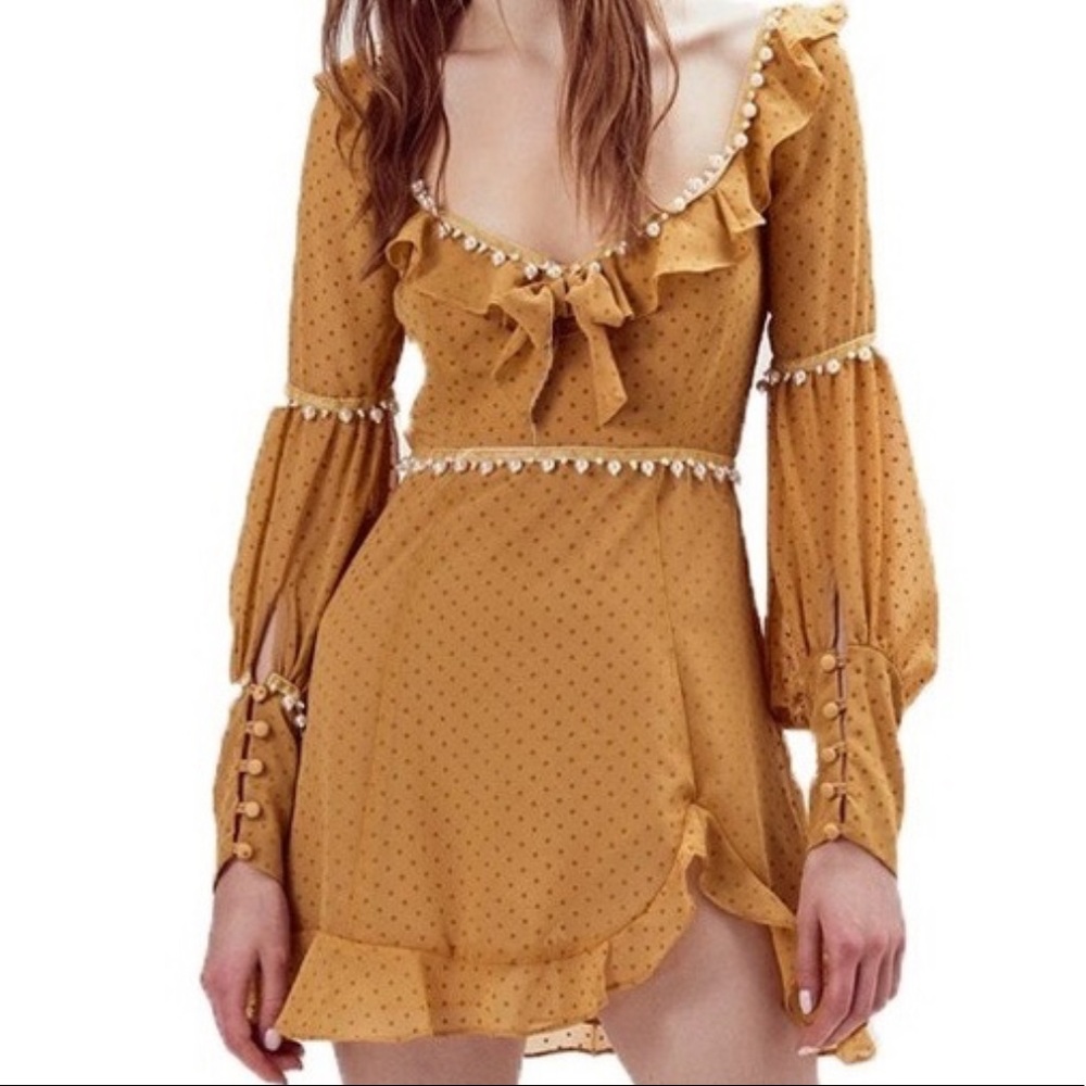 “For Love & Lemons” Marquee Mini Dress in mustard size s